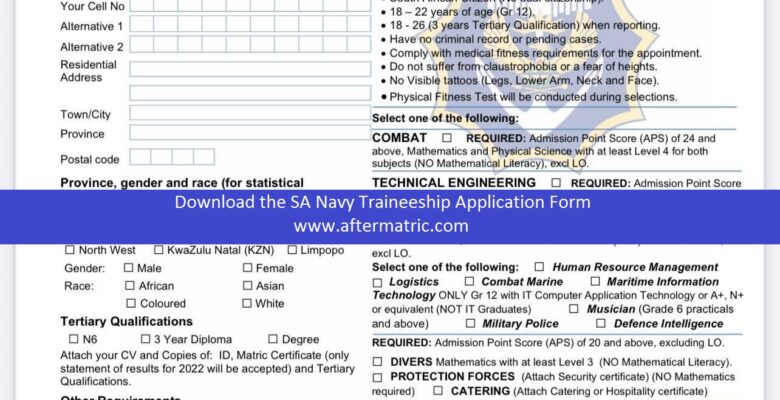 Download the SA Navy Traineeship Application Form
