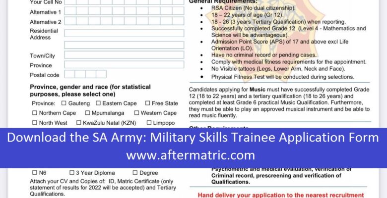 Download the SA Army: Military Skills Trainee Application Form